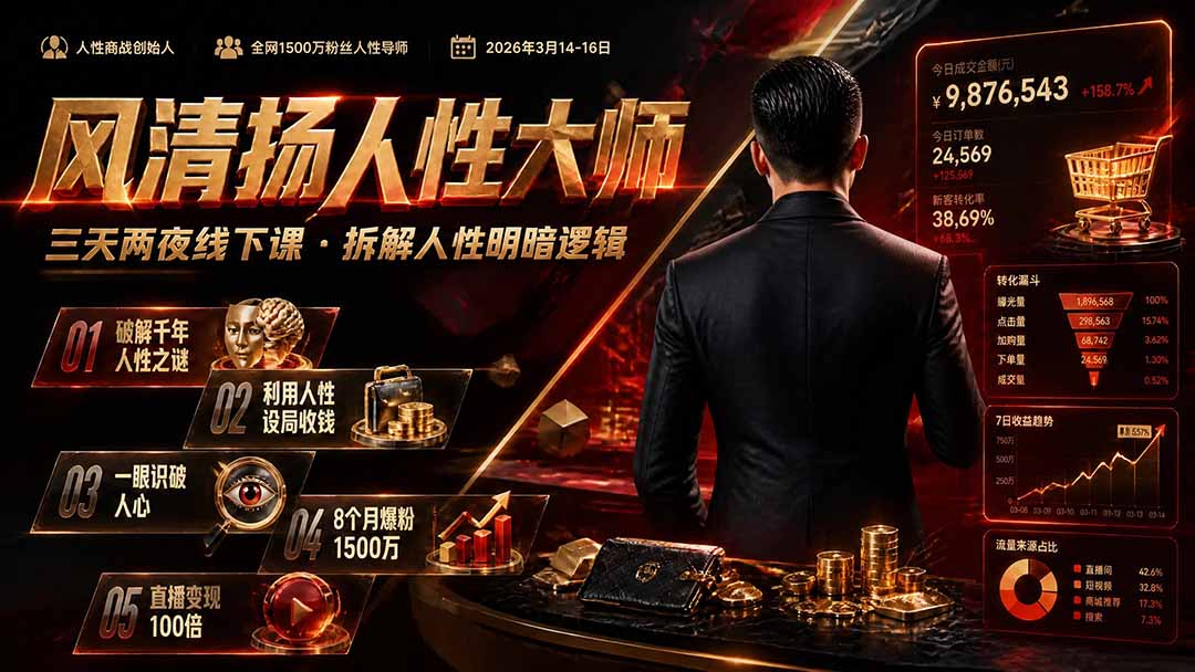 风清扬人性大师-三天两夜3月14-16线下课2026年｜拆解人性明暗逻辑，识人避坑，千万粉涨粉+直播百倍变现实战教学-福创网