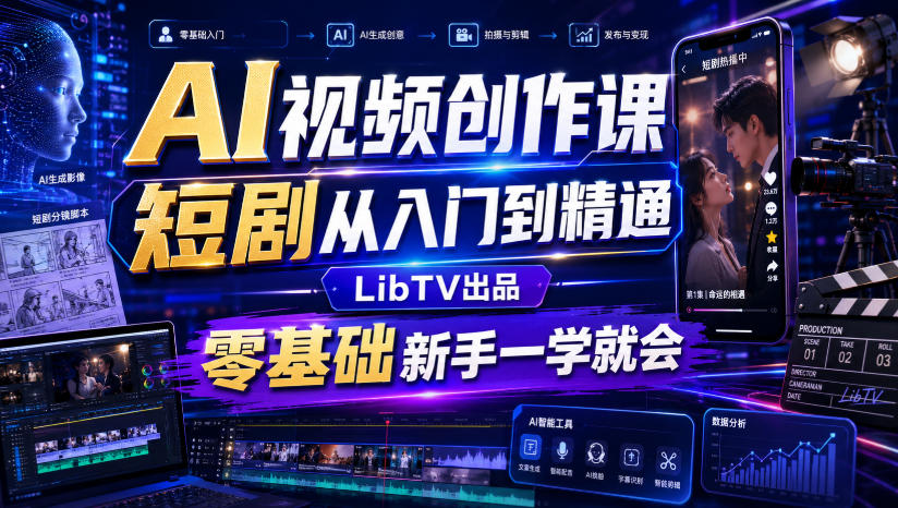 AI视频创作课，短剧从入门到精通，LibTV出品，零基础新手一学就会-福创网
