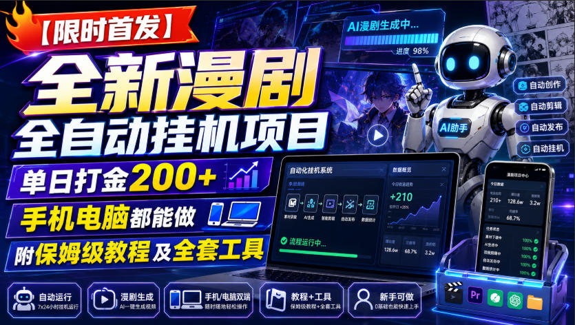 【限时首发】全新漫剧全自动挂G项目，单日打金200+，手机电脑都能做，附保姆级教程及全套工具【揭秘】-福创网