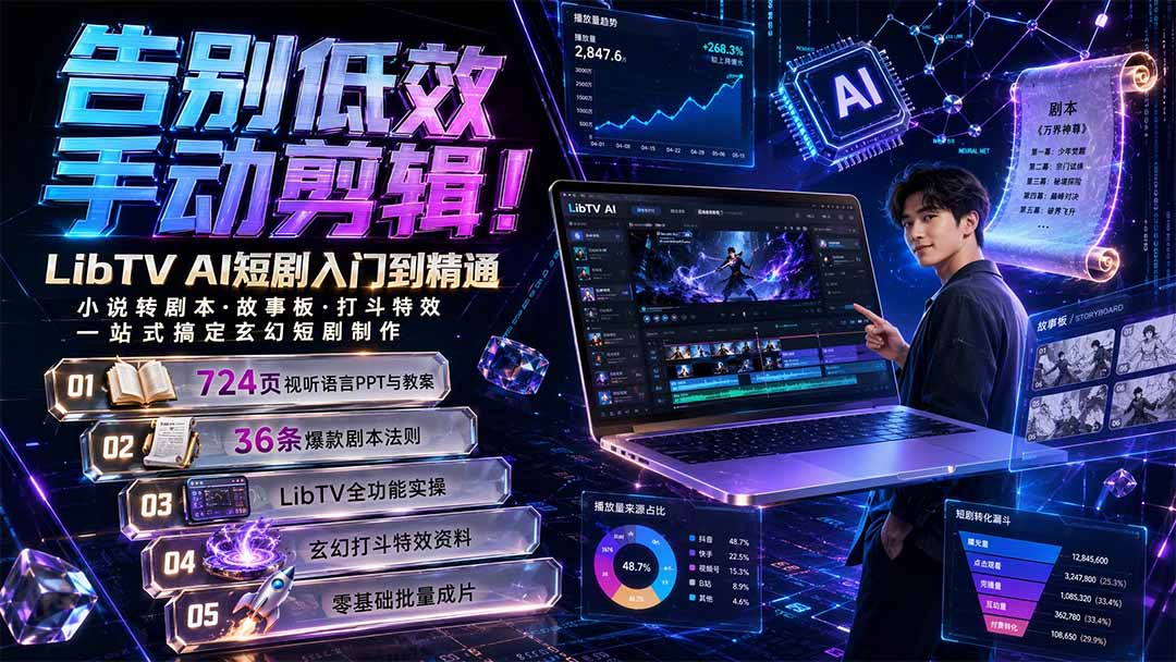告别低效手动剪辑！LibTV AI短剧入门到精通，小说转剧本方法，故事板打斗特效一站式搞定玄幻短剧制作-福创网