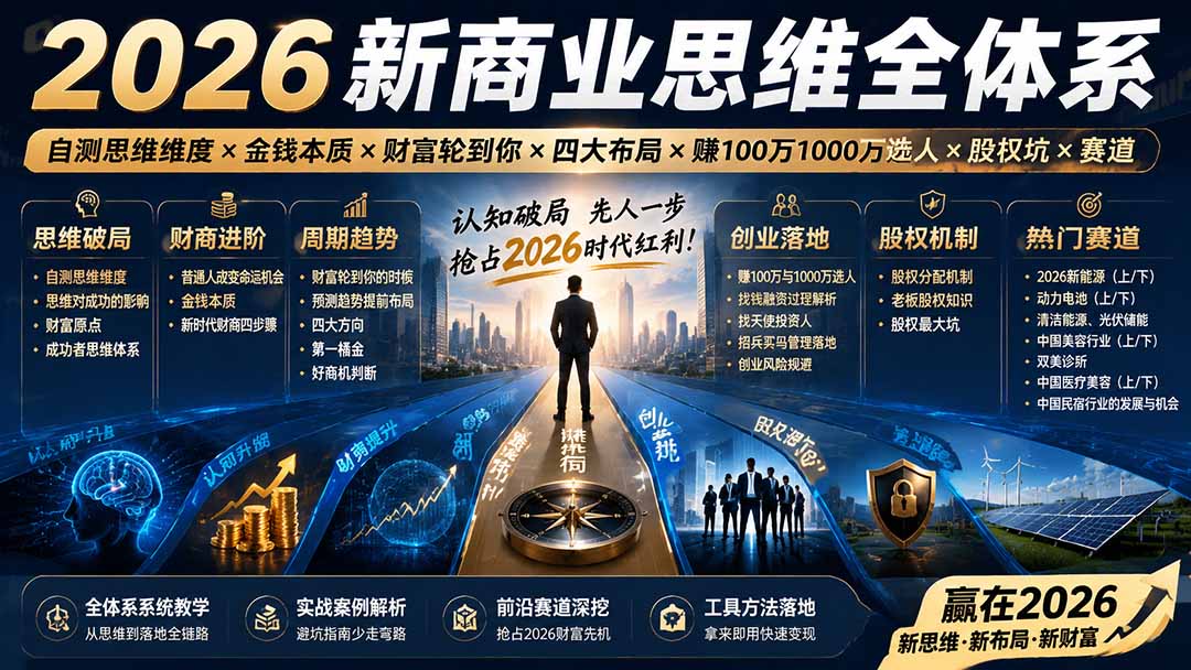 2026新商业思维全体系：自测思维维度×金钱本质×财富轮到你×四大布局×赚100万1000万选人×股权坑×赛道-福创网