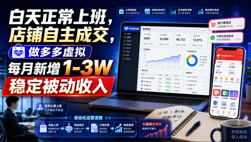 白天正常上班，店铺自主成交，做多多虚拟每月新增1-3W稳定被动收入【揭秘】 - 福创网