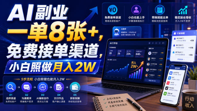 AI副业一单8张+，免费接单渠道，小白照做月入2W【揭秘】 - 福创网