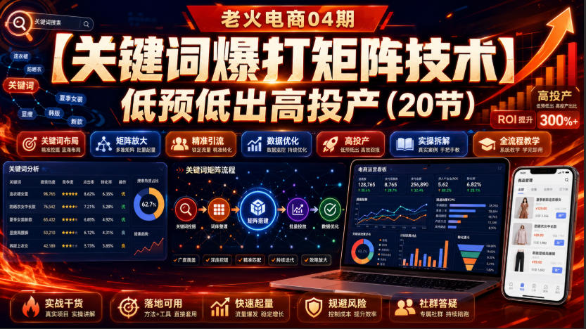 老火电商04期：【关键词爆打矩阵技术】低预低出高投产(20节) - 福创网