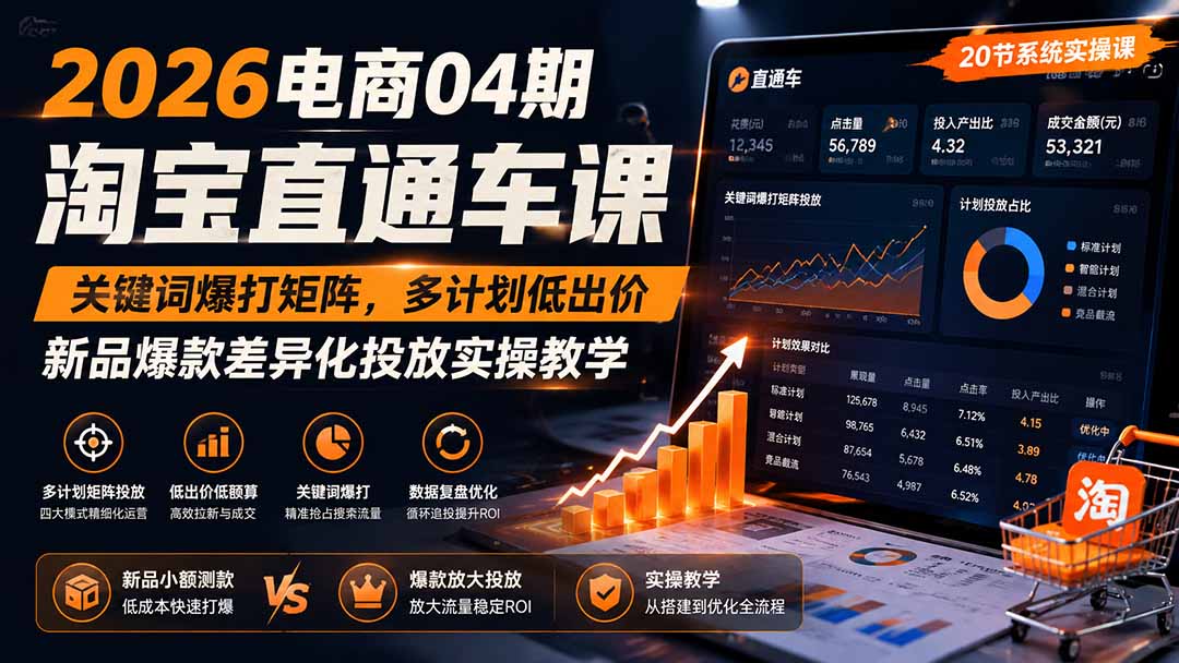2026电商04期淘宝直通车课｜关键词爆打矩阵，多计划低出价，新品爆款差异化投放实操教学 - 福创网