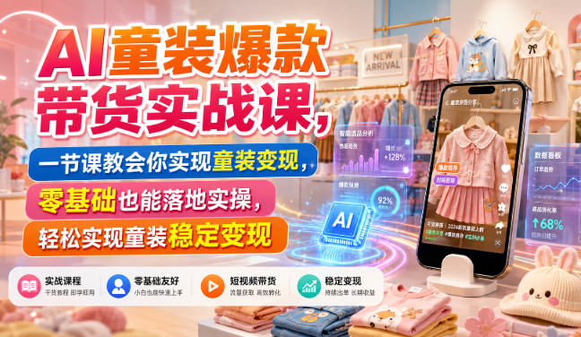 AI童装爆款带货实战课，一节课教会你实现童装变现，零基础也能落地实操 - 福创网
