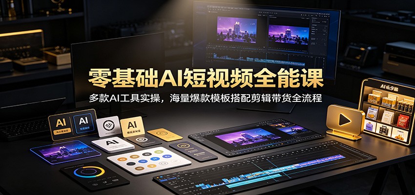 零基础AI短视频全能课：多款AI工具实操，海量爆款模板搭配剪辑带货全流程 - 福创网