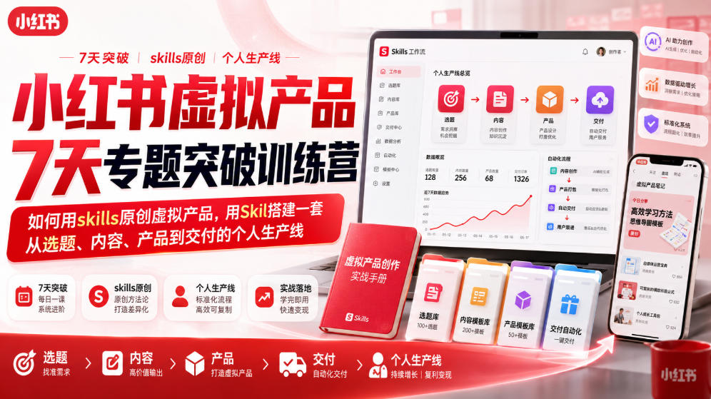小红书虚拟产品7天专题突破训练营，从选题、内容、产品到交付的个人生产线 - 福创网