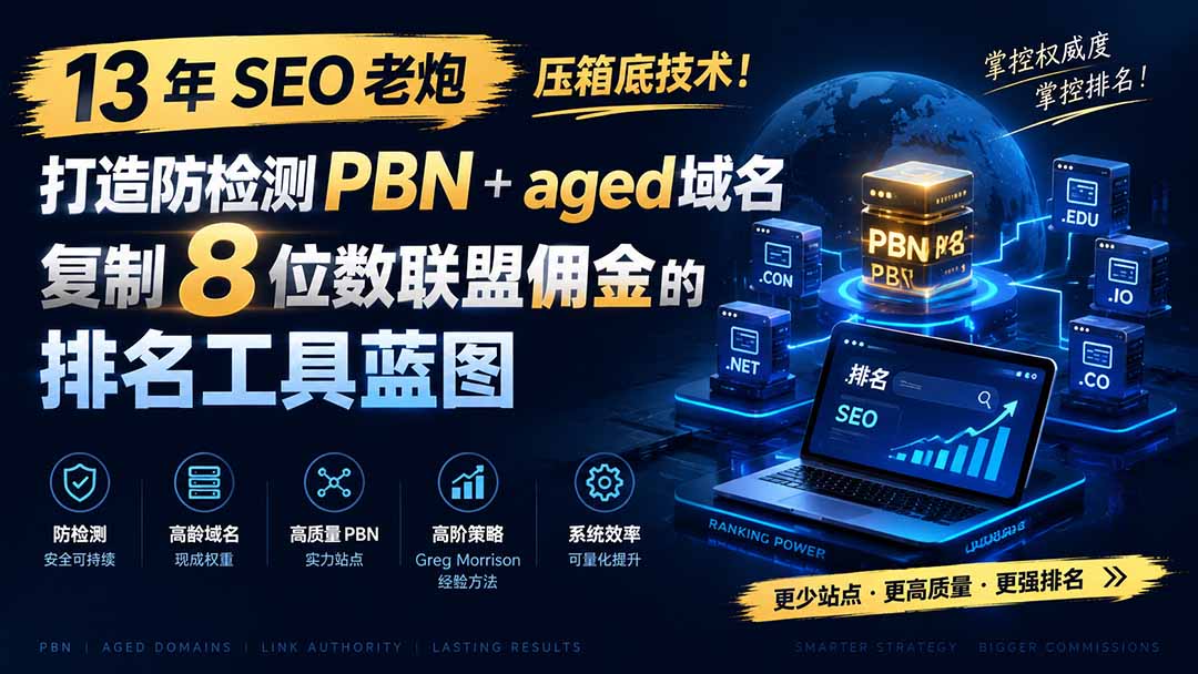 13年SEO老炮压箱底技术,打造防检测PBN+aged域名,复制8位数联盟佣金的排名工具蓝图