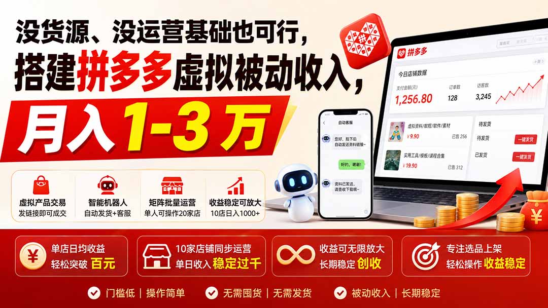 没货源、没运营基础也可行，搭建多多虚拟被动收入，月入1-3万 - 福创网