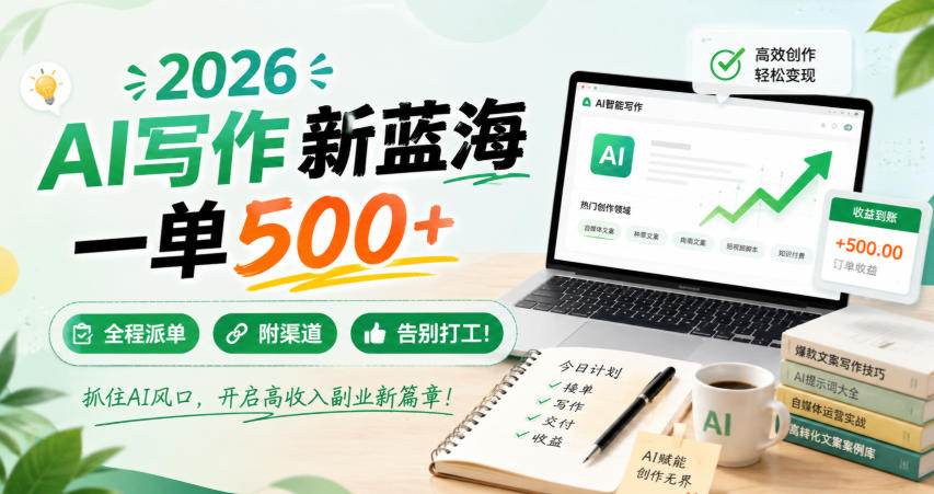 2026AI写作新蓝海，一单500+，全程派单，附渠道，告别打工！ - 福创网