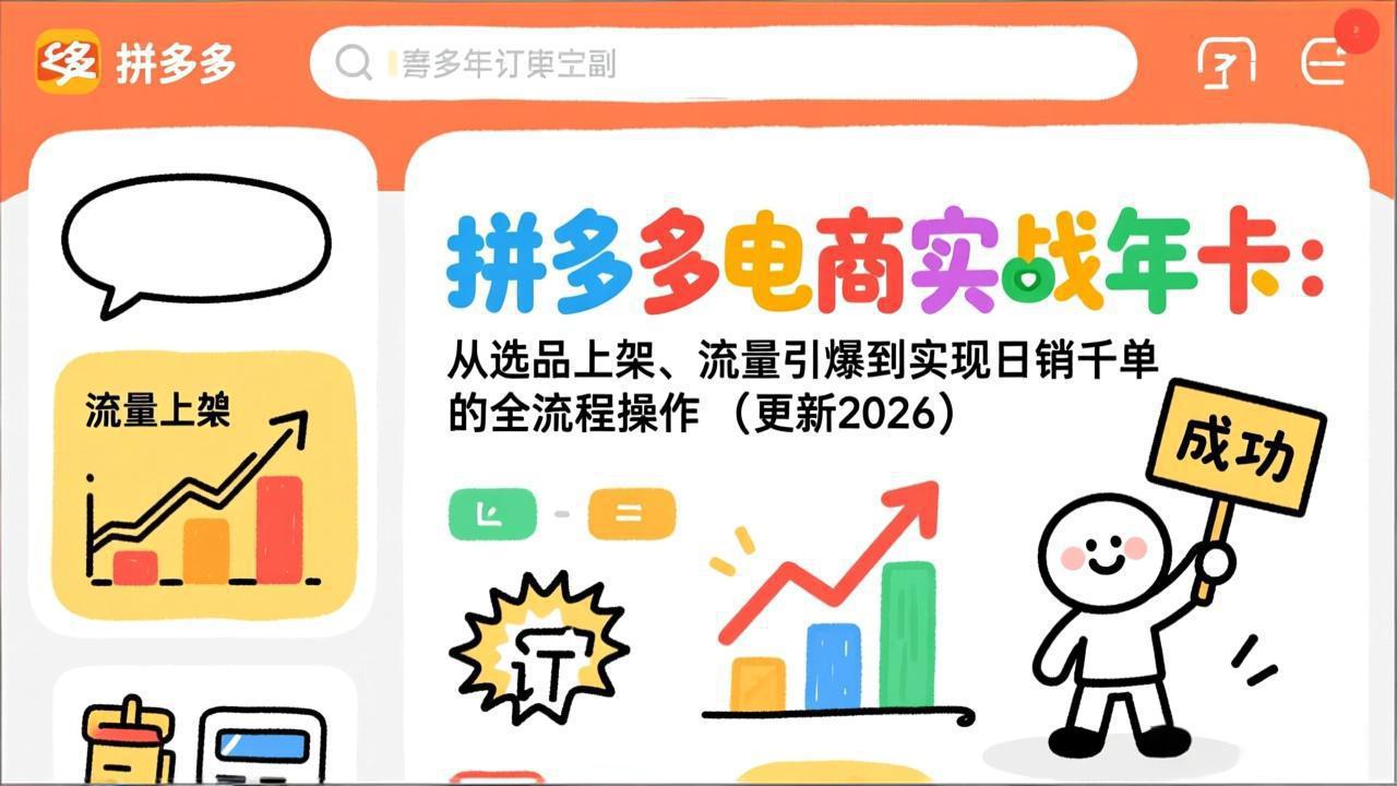 拼多多电商实战年卡,从选品上架、流量引爆到实现日销千单的全流程操作