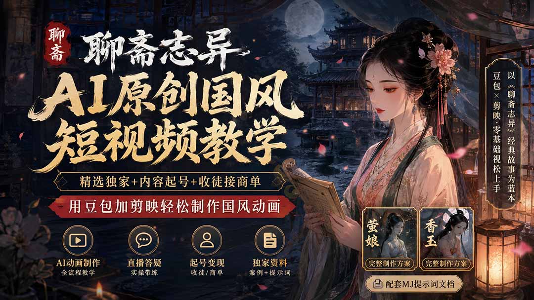 聊斋志异AI原创国风短视频教学,用豆包加剪映轻松制作国风动画
