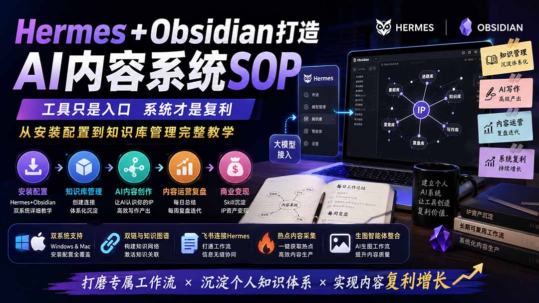 Hermes+Obsidian打造AI内容系统SOP；工具只是入口系统才是复利，从安装配置到知识库管理完整教学 - 福创网