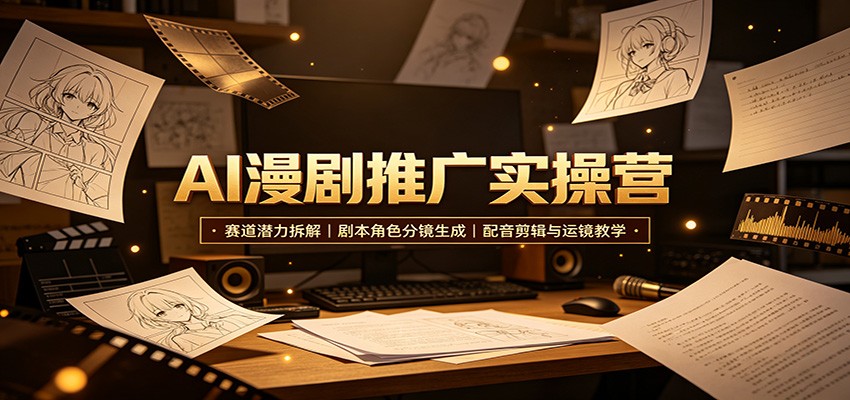 AI漫剧推广实操营：赛道潜力拆解，剧本角色分镜生成，配音剪辑与运镜教学 - 福创网