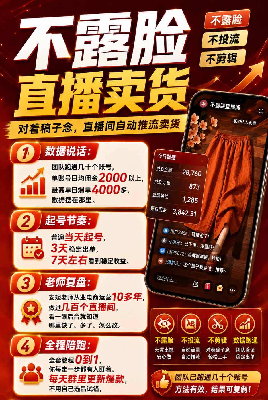 不露脸不投流,这个直播间让我月入过万!宝妈直播2小时,佣金839元