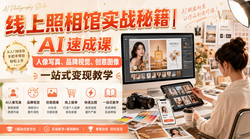 线上照相馆实战秘籍｜AI速成课，人像写真、品牌视觉、创意图像一站式变现教学 - 福创网