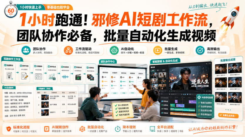 1小时跑通，邪修AI短剧工作流，团队协作必备，批量自动化生成视频 - 福创网