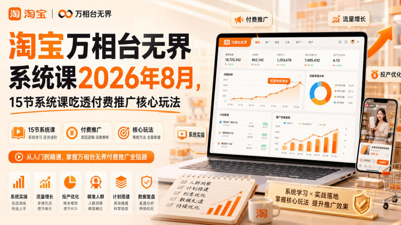 淘宝万相台无界系统课2026年8月，15节系统课吃透付费推广核心玩法 - 福创网