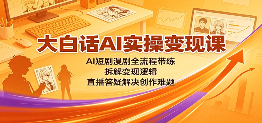 大白话AI实操变现课：AI短剧漫剧全流程带练，拆解变现逻辑，直播答疑解决创作难题 - 福创网