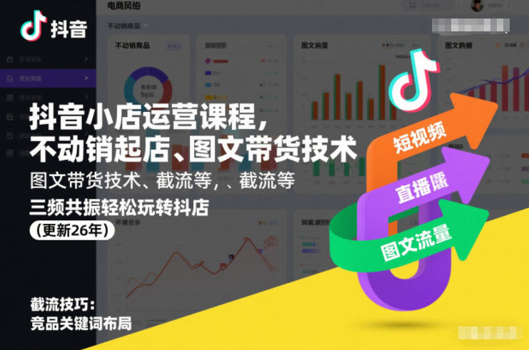 抖音小店运营课程，不动销起店、图文带货技术、截流等，三频共振轻松玩转抖店(更新260815) - 福创网