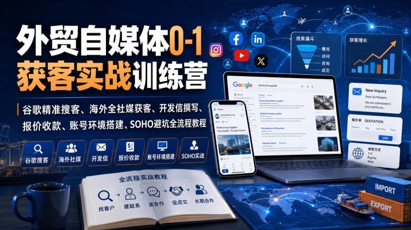 外贸自媒体0-1获客实战训练营全流程教程 - 福创网