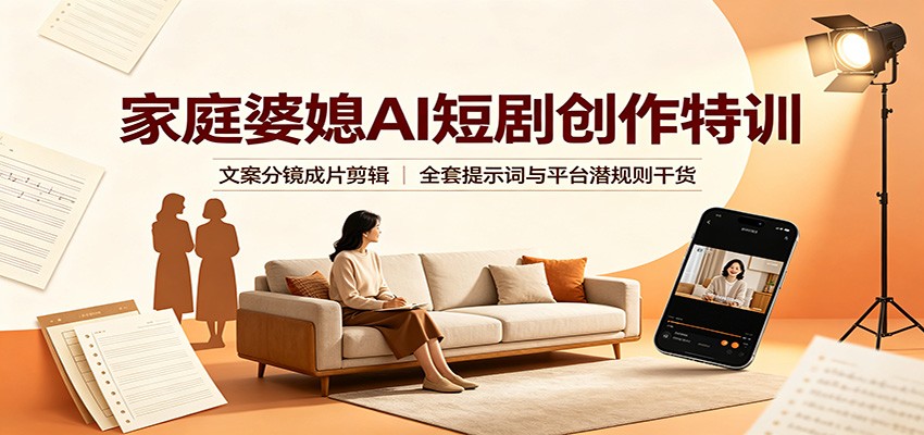 家庭婆媳AI短剧创作特训：文案分镜成片剪辑，全套提示词与平台潜规则干货 - 福创网