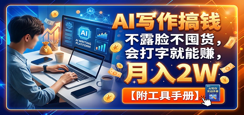 AI写作搞钱：不露脸不囤货，会打字就能赚，月入2W【附工具手册】 - 福创网