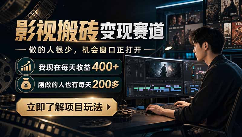 影视搬砖变现赛道，做的人很少，每天收益400+，长期稳定 - 福创网