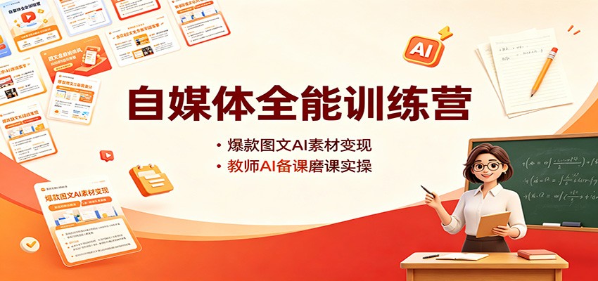 自媒体全能训练营：爆款图文AI素材变现，教师AI备课磨课实操 - 福创网