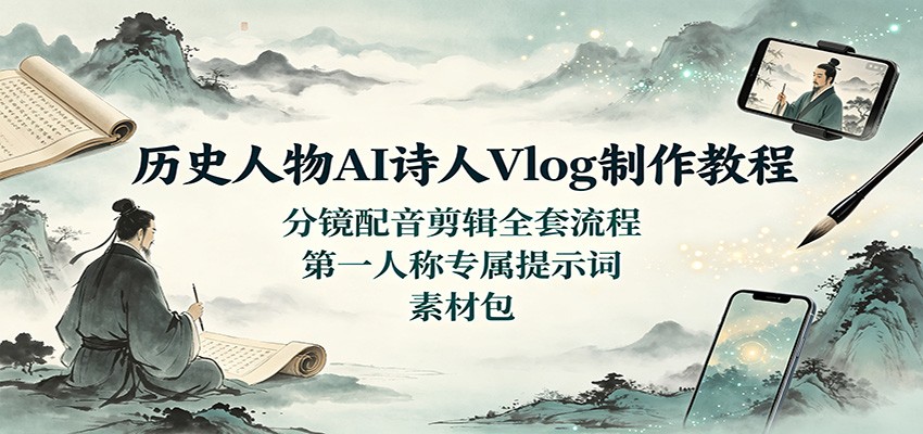 历史人物AI诗人Vlog制作教程：分镜配音剪辑全套流程，第一人称专属提示词素材包 - 福创网