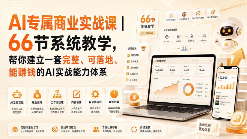 AI专属商业实战课｜66节系统教学，帮你建立一套完整、可落地、能賺钱的AI实战能力体系 - 福创网