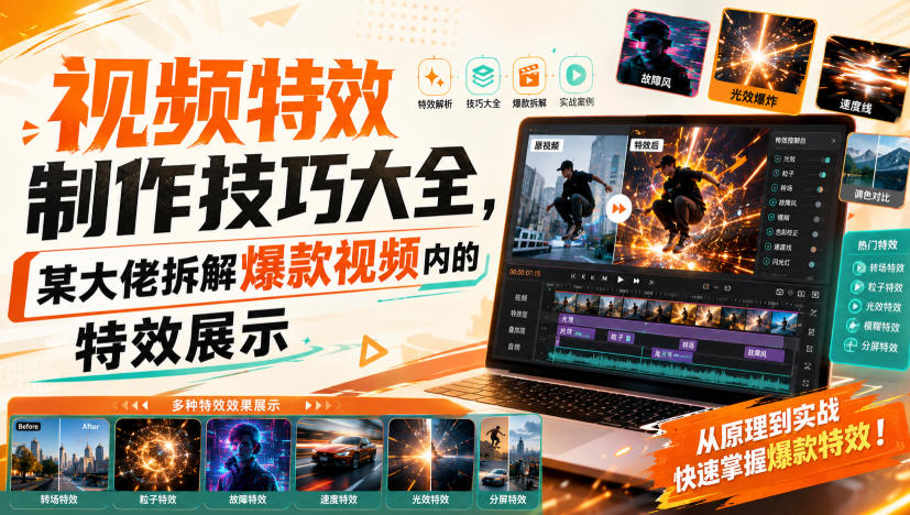 视频特效制作技巧大全，某大佬拆解爆款视频内的特效展示 - 福创网
