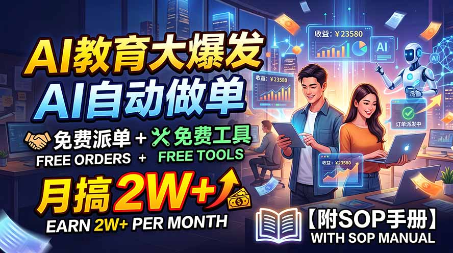 AI教育大爆发，AI自动做单，免费派单+免费工具，月搞2W+【附SOP手册】 - 福创网