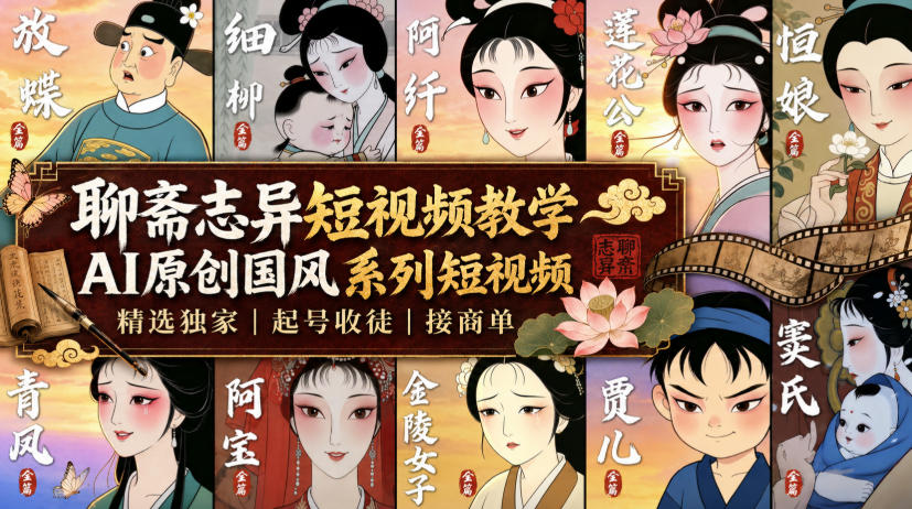 聊斋志异短视频教学，AI原创国风系列短视频，精选独家丨起号收徒丨接商单全流程 - 福创网