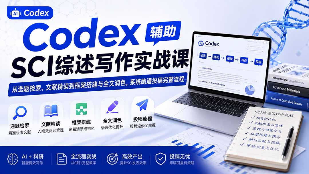 Codex辅助SCI综述写作实战课:从选题检索、文献精读到框架搭建与全文润色,系统跑通投稿完整流程