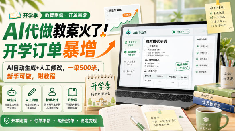 AI代做教案火了！开学订单暴增，AI自动生成+人工修改，一单500米，新手可做，附教程 - 福创网