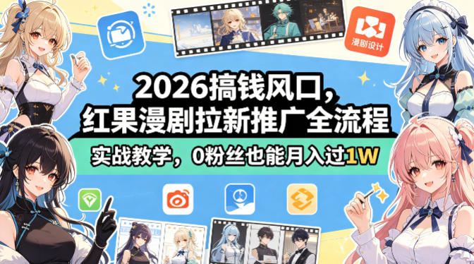 2026搞钱风口，红果漫剧拉新推广全流程实战教学，0粉丝也能月入过1W - 福创网