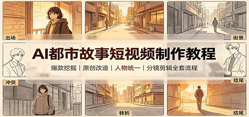 AI都市故事短视频制作教程：爆款挖掘原创改造，人物统一分镜剪辑全套流程 - 福创网