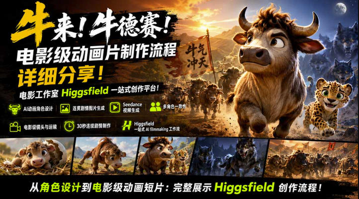 牛来！牛德赛！电影级动画片制作流程详细分享！电影工作室Higgsfield一站式创作平台 - 福创网