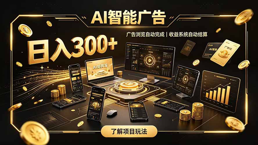 AI智能广告,广告浏览自动完成,收益系统自动结算,宝妈、上班族轻轻松松日入300+