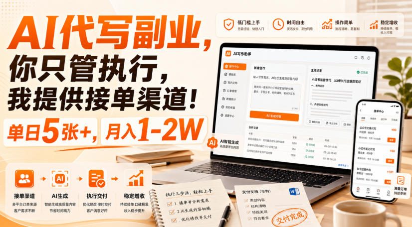 AI代写副业，你只管执行，我提供接单渠道！单日500+，月入1-2W - 福创网