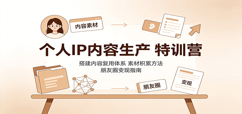 个人IP内容生产特训营：搭建内容复用体系，素材积累方法，朋友圈变现指南 - 福创网