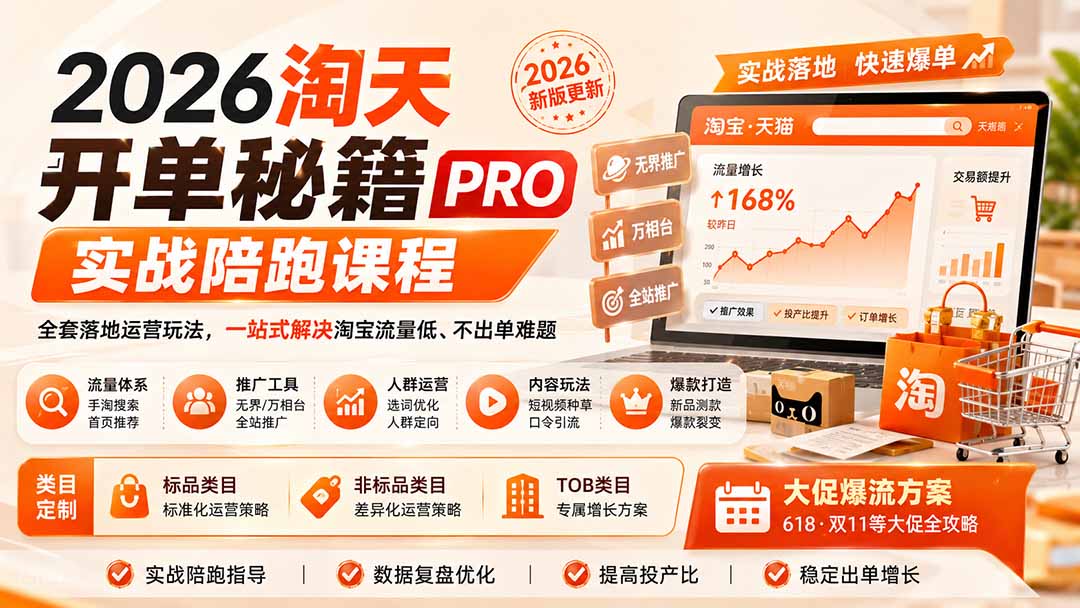 2026淘天开单秘籍PRO实战陪跑课程：全套落地运营玩法，一站式解决淘宝流量低、不出单难题(更新260823 - 福创网