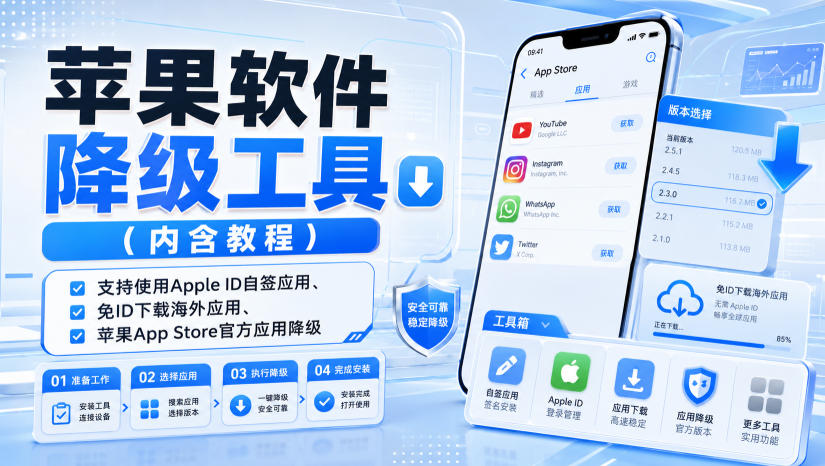 苹果软件降级工具(内含教程)，支持使用Apple ID自签应用、免ID下载海外应用、苹果App Store官方应用降级等 - 福创网