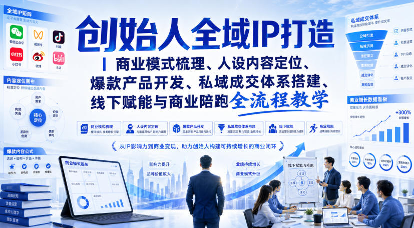 创始人全域IP打造｜商业模式梳理、人设内容定位、爆款产品开发、私域成交体系搭建、线下赋能与商业陪跑全流程教学 - 福创网