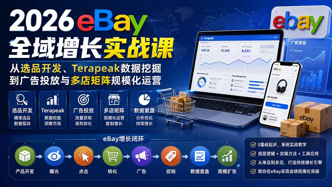2026-Vincent eBay全域增长实战课-无水印：从选品开发、Terapeak数据挖掘到广告投放与多店矩阵规模化运营 - 福创网