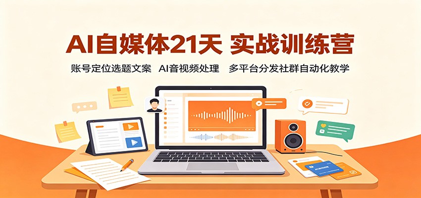 AI自媒体21天实战训练营：账号定位选题文案，AI音视频处理，多平台分发社群自动化教学 - 福创网