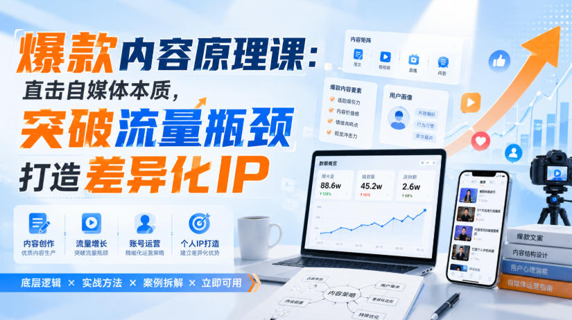 爆款内容原理课：直击自媒体本质，突破流量瓶颈打造差异化IP - 福创网