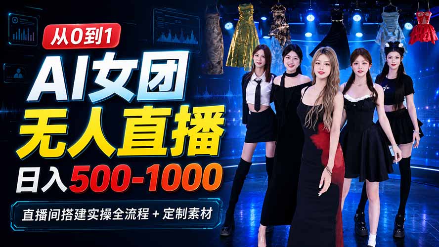 AI女团无人直播，躺入500-1000每天，直播间搭建实操全流程+定制素材 - 福创网